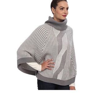 Calvin Klein Grey And White Poncho Sweater